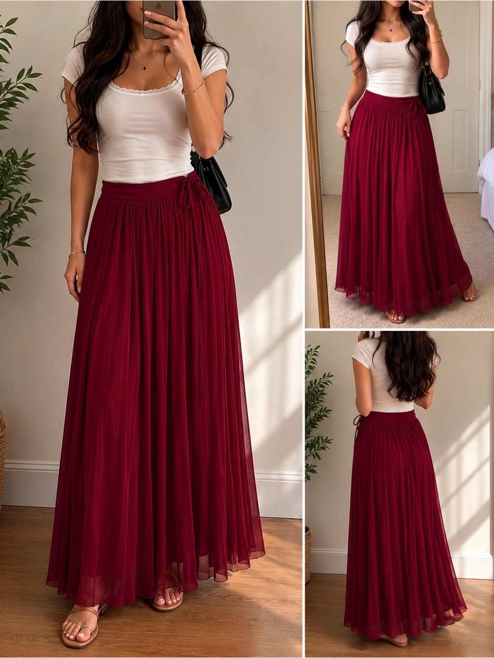 Jean Paul Gaultier Maxi Skirt Women’s Size 6 Mesh Red Pleated Lined B18